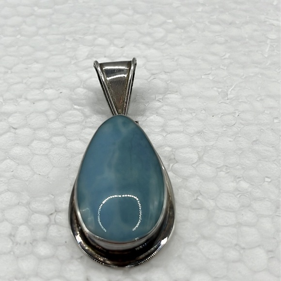 Blue Larimar and  Sterling Silver Teardrop Pendant Statement Bold Big Pendant - Picture 2 of 13